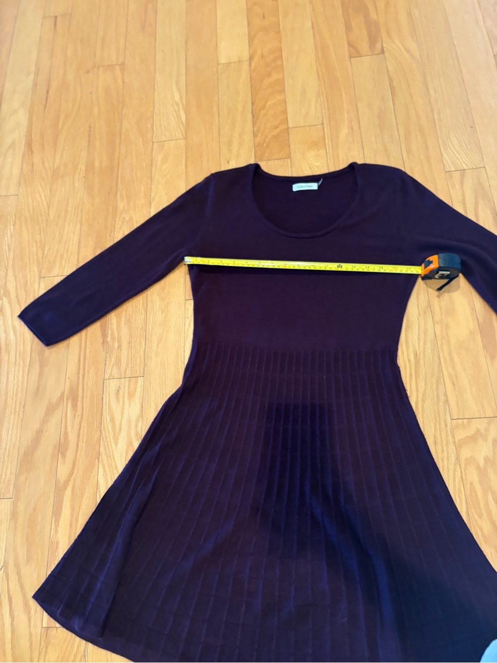 Calvin Klein Dark Purple Long Sleeve Knit Fit-and-Flare Dress - Picture 5 of 8